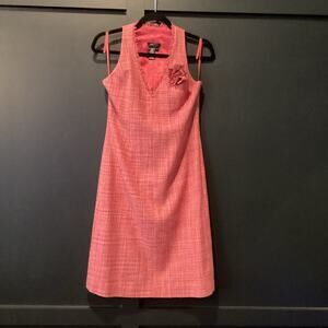 BCBGMaxAzria BCBG sleeveless pink silk tweed flower v neck classic dress 8